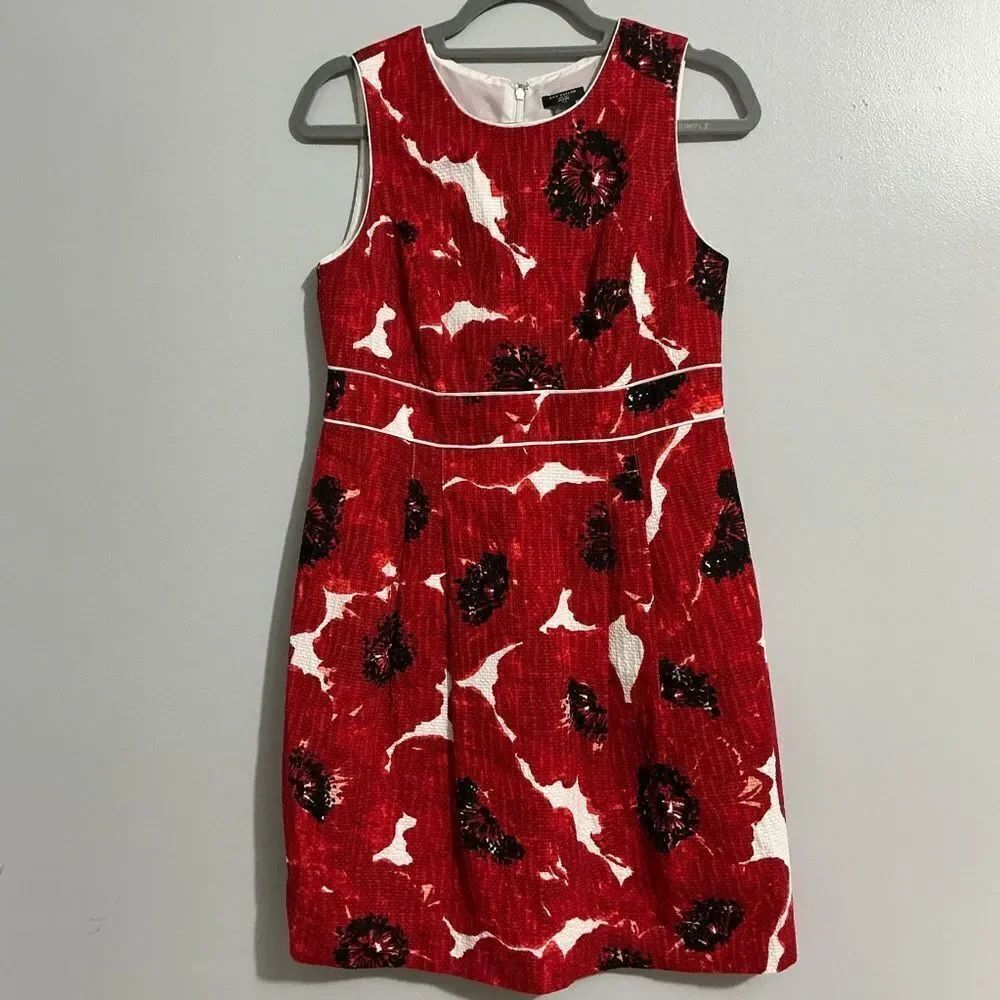 Ann Taylor LOFT Floral Sleeveless Dress Red Black Poppy Fit And Flare size 8P